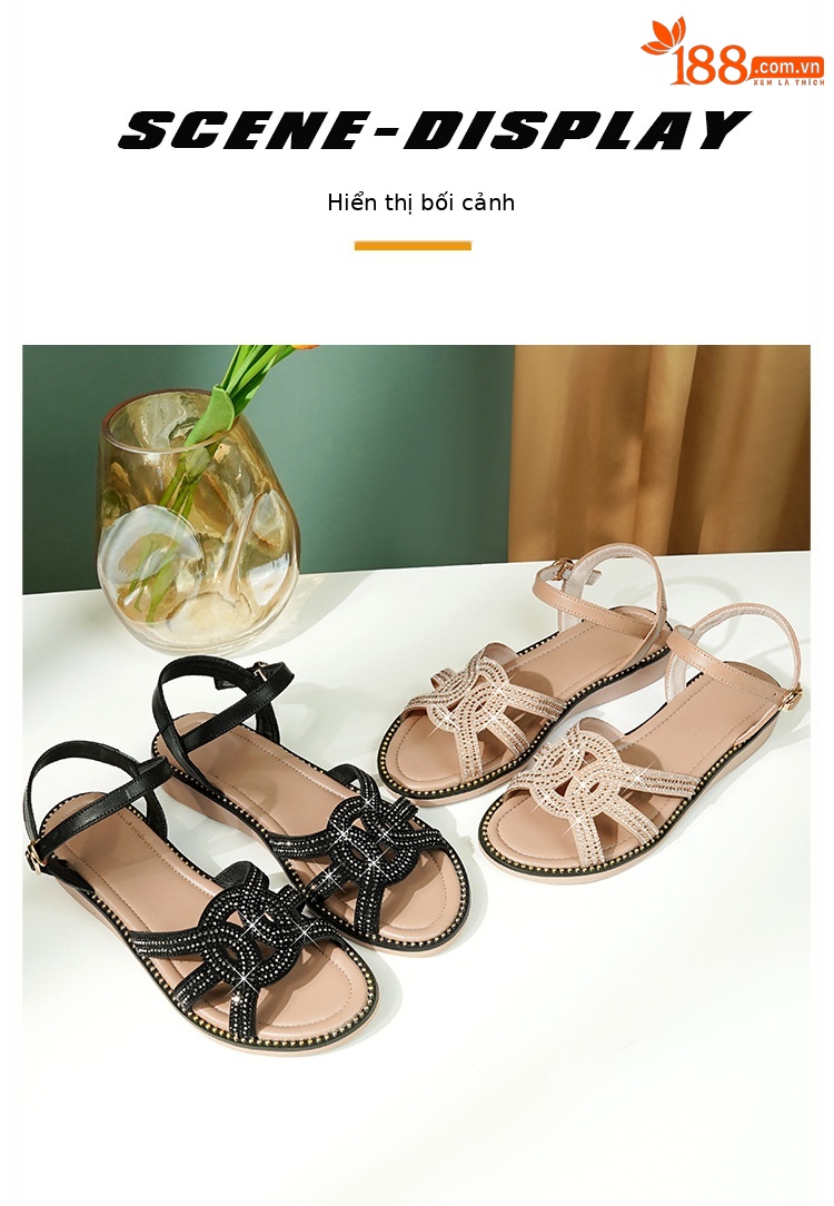 Sandal nữ quai chữ V đế bệt mềm hở mũi thoáng khí — màu đen chi tiết 18