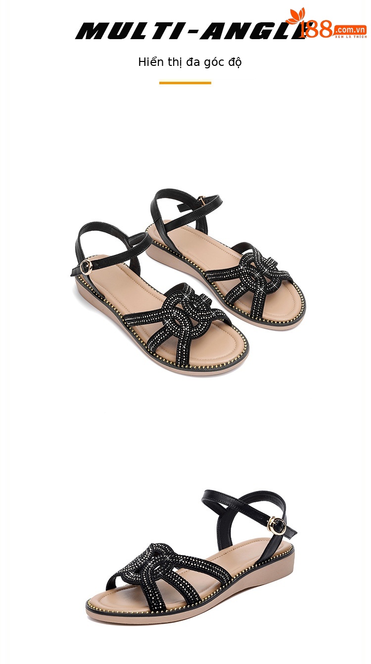 Sandal nữ quai chữ V đế bệt mềm hở mũi thoáng khí — màu đen chi tiết 23