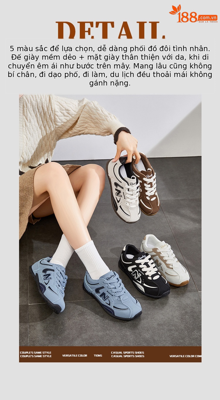 Giày sneaker unisex chunky đế dày phong cách Balance cổ điển — 232 Đen Hắc Diệu chi tiết 3