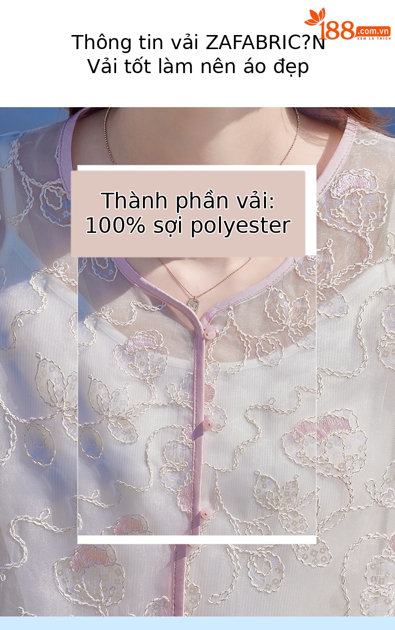 Áo cardigan nữ tay dài thêu hoa cổ tròn phối nút — Màu hồng, màu mơ chi tiết 6