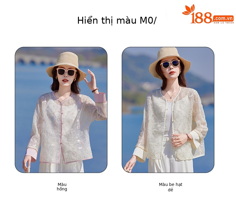 Áo cardigan nữ tay dài thêu hoa cổ tròn phối nút — Màu hồng, màu mơ chi tiết 7