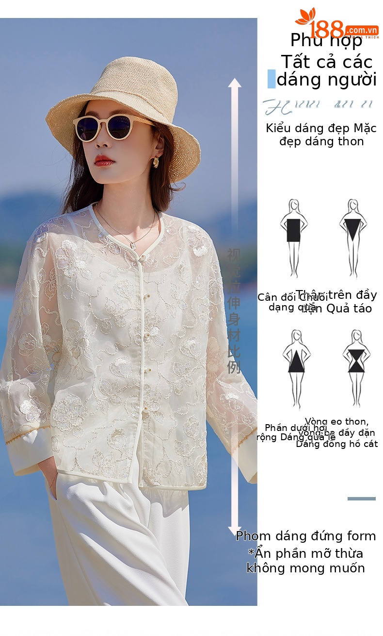 Áo cardigan nữ tay dài thêu hoa cổ tròn phối nút — Màu hồng, màu mơ chi tiết 4