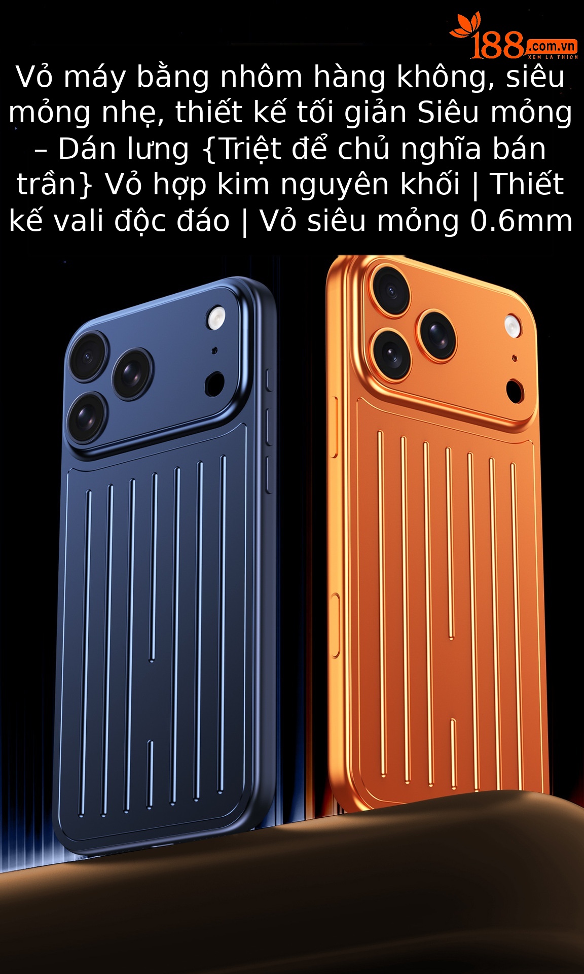 Ốp lưng iPhone 16/17 Pro Max kim loại chống sốc, chống vân tay, thiết kế vali độc đáo — Cam, Đen, Vàng sa mạc, Xanh titan chi tiết 1