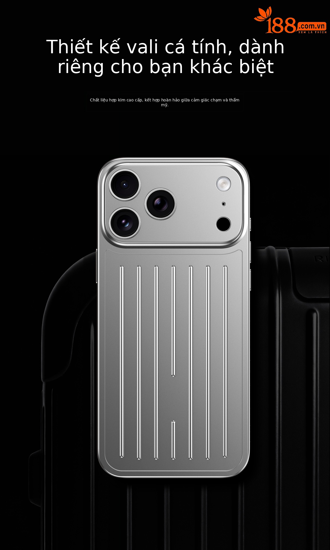 Ốp lưng iPhone 16/17 Pro Max kim loại chống sốc, chống vân tay, thiết kế vali độc đáo — Cam, Đen, Vàng sa mạc, Xanh titan chi tiết 3