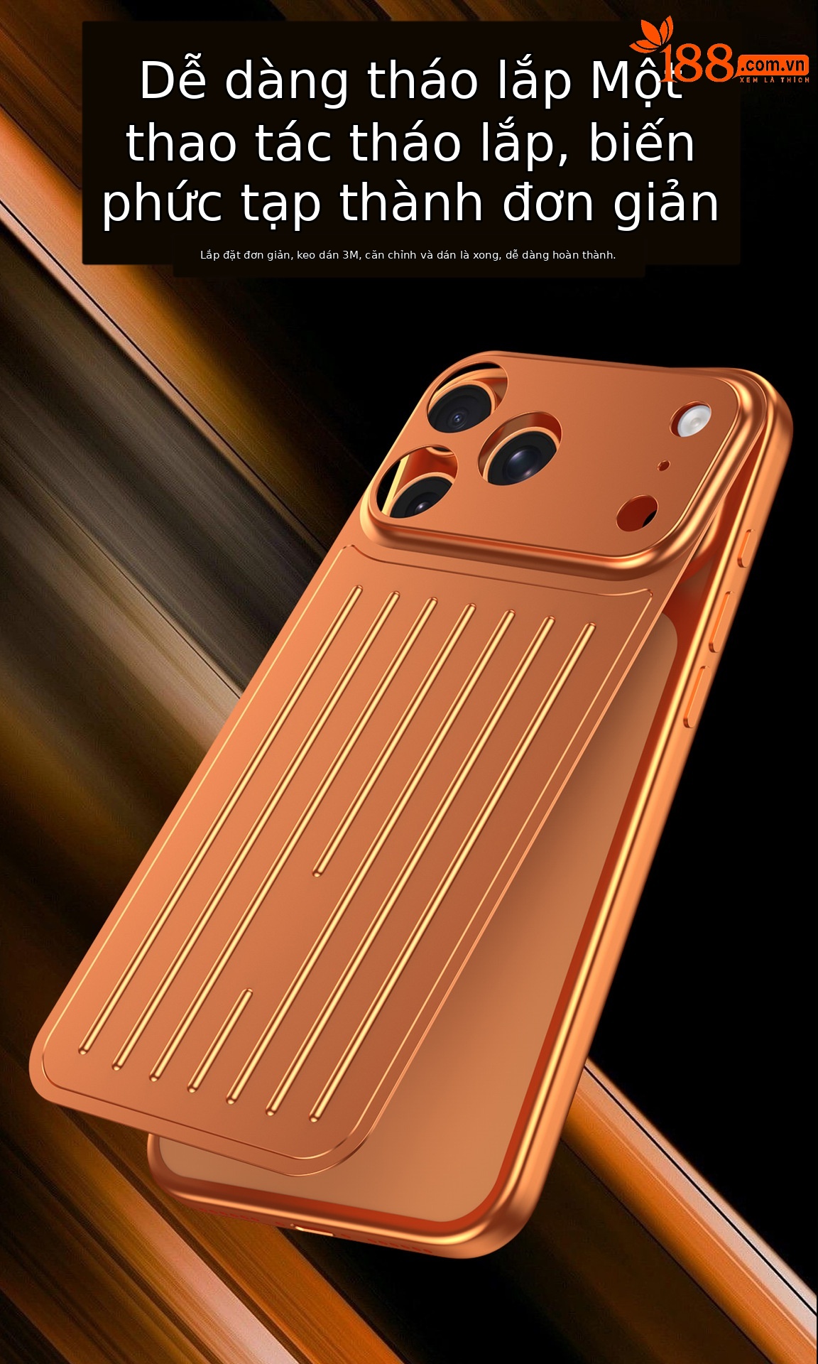 Ốp lưng iPhone 16/17 Pro Max kim loại chống sốc, chống vân tay, thiết kế vali độc đáo — Cam, Đen, Vàng sa mạc, Xanh titan chi tiết 8