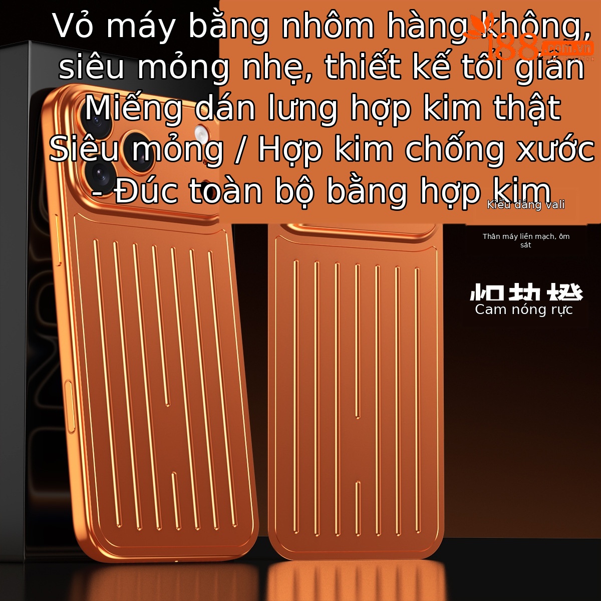 Ốp lưng iPhone 16/17 Pro Max kim loại chống sốc, chống vân tay, thiết kế vali độc đáo — Cam, Đen, Vàng sa mạc, Xanh titan chi tiết 12