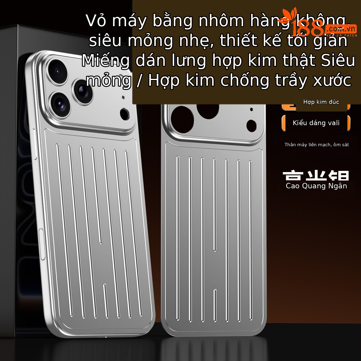 Ốp lưng iPhone 16/17 Pro Max kim loại chống sốc, chống vân tay, thiết kế vali độc đáo — Cam, Đen, Vàng sa mạc, Xanh titan chi tiết 16