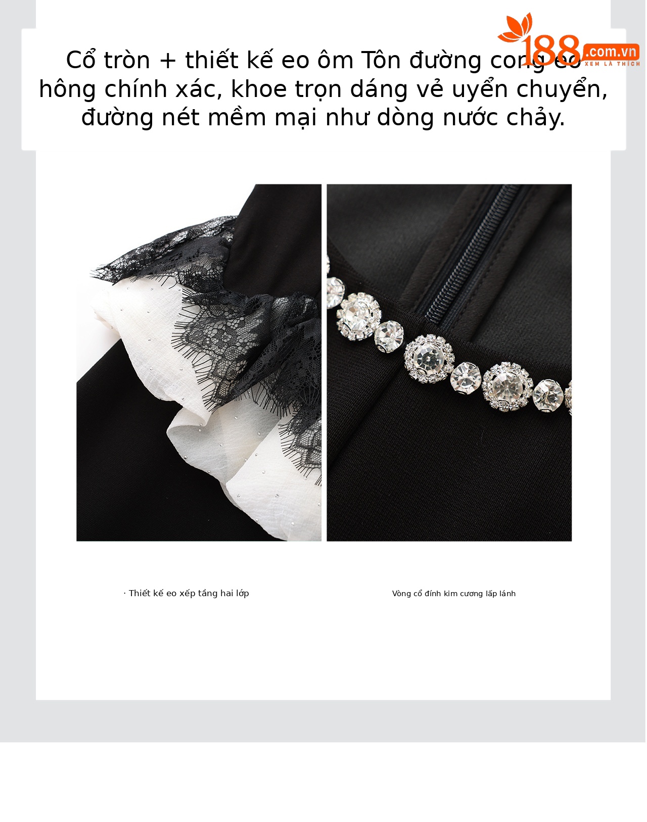 Đầm ôm body nữ phong cách tiểu thư đính đá giả hai dây ôm sát mùa xuân hè — màu đen chi tiết 9