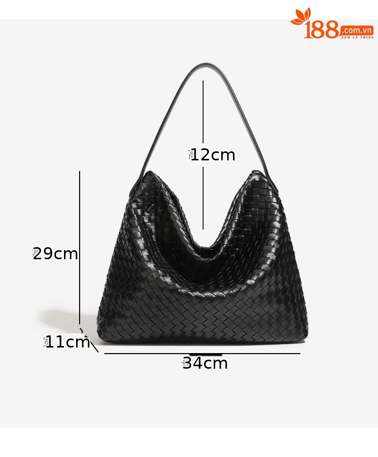 Túi bucket nữ đan thủ công dây rút, phong cách tote đeo chéo đi làm chi tiết 12