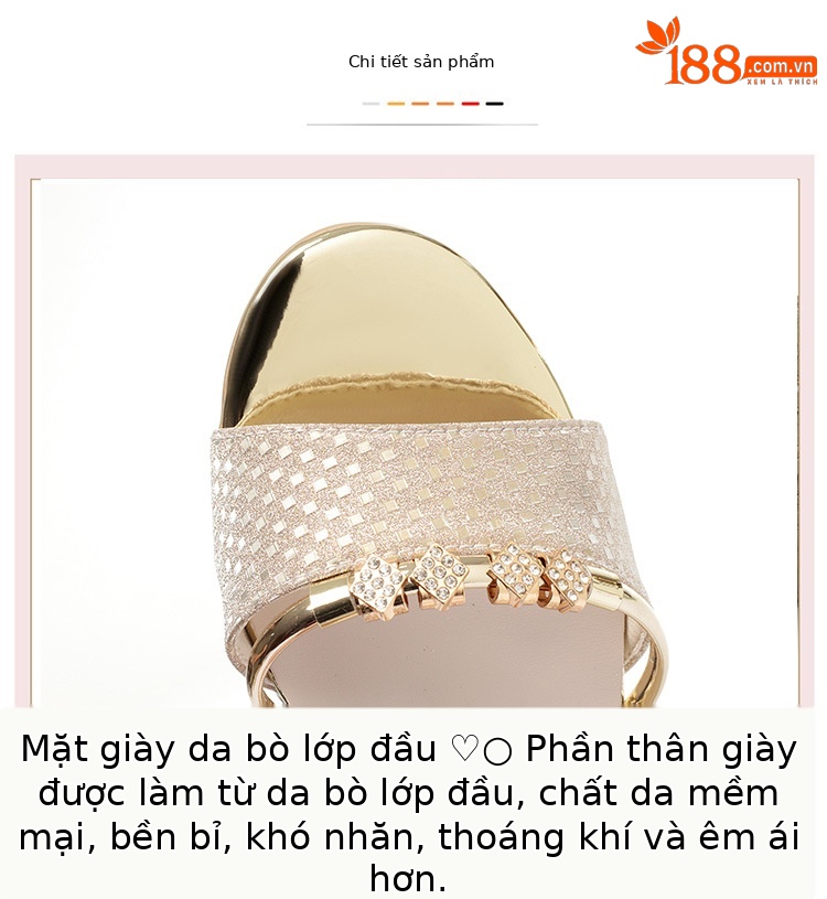 Sandal nữ hở mũi da thật gót thấp đế mềm — màu vàng chi tiết 3