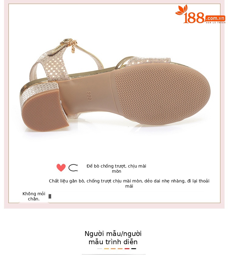 Sandal nữ hở mũi da thật gót thấp đế mềm — màu vàng chi tiết 5
