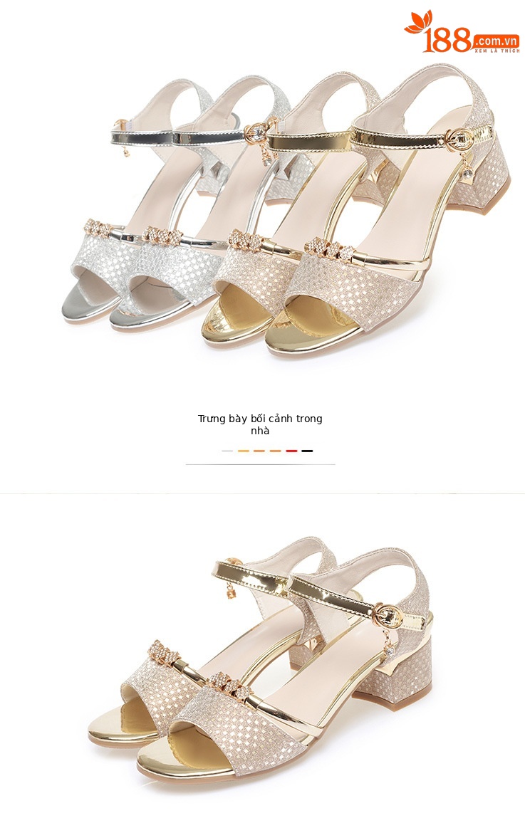 Sandal nữ hở mũi da thật gót thấp đế mềm — màu vàng chi tiết 9