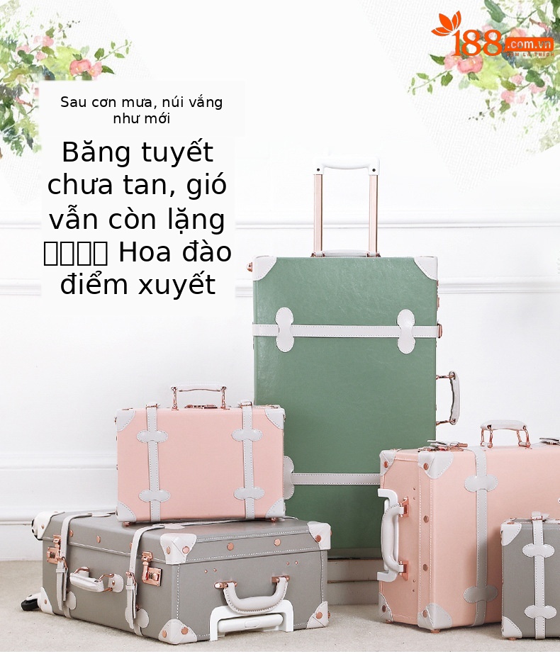 Vali kéo vintage da màu xanh lá cây 20 inch bánh xe xoay 360 độ, kèm hộp quà tặng — trà xanh matcha chi tiết 1