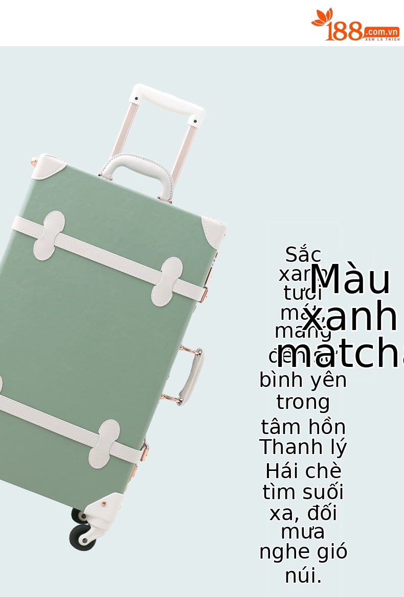 Vali kéo vintage da màu xanh lá cây 20 inch bánh xe xoay 360 độ, kèm hộp quà tặng — trà xanh matcha chi tiết 2