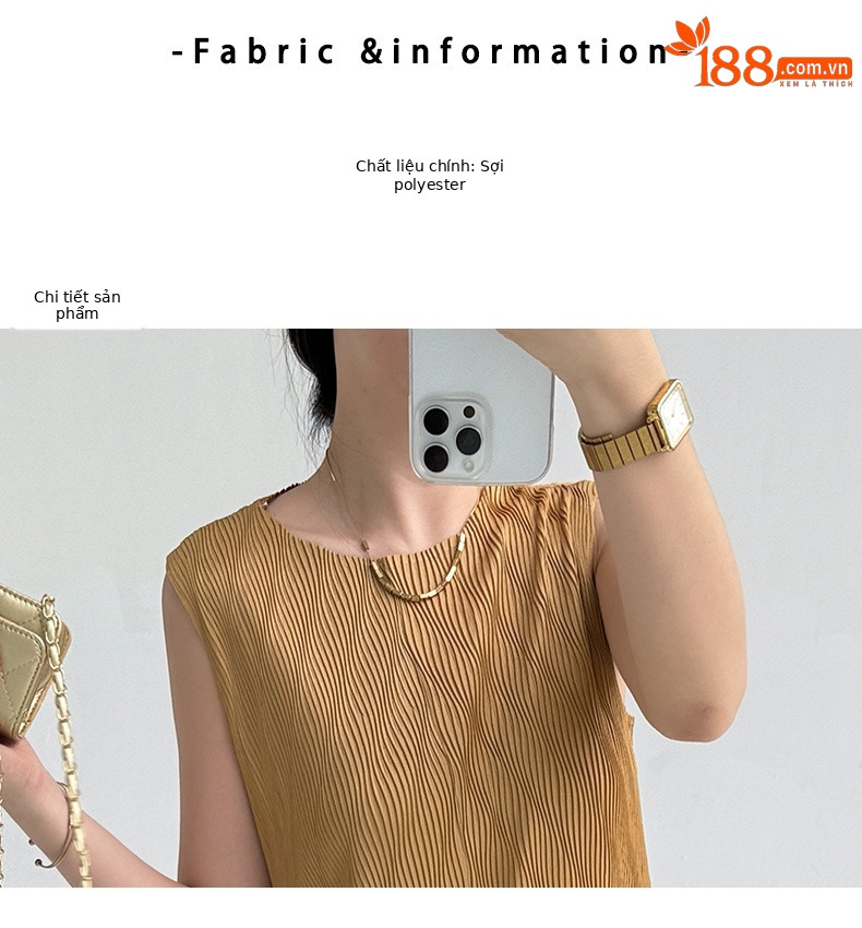 Đầm maxi nữ không tay cổ tròn chất liệu nhăn phong cách hiện đại — màu đen chi tiết 2