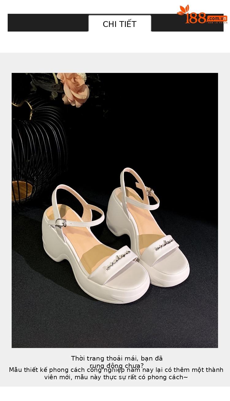 Sandal thể thao nữ đế xuồng cao 5 cm quai ngang chữ T — màu đen, màu trắng ngà chi tiết 3