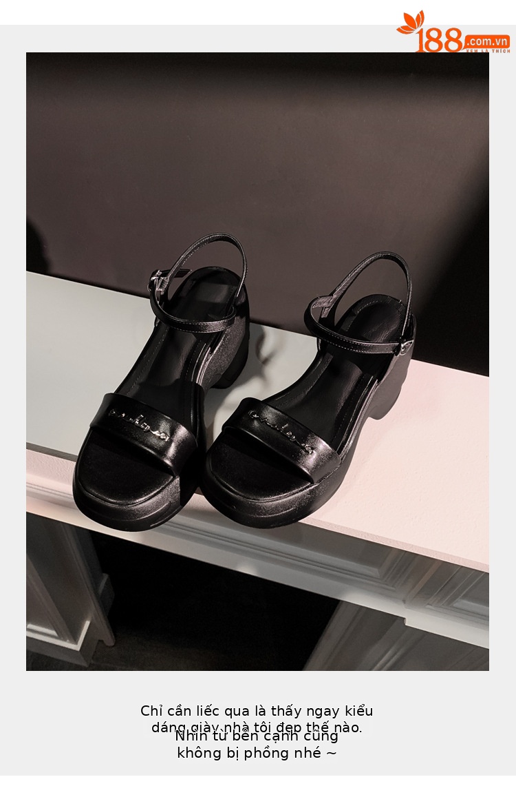 Sandal thể thao nữ đế xuồng cao 5 cm quai ngang chữ T — màu đen, màu trắng ngà chi tiết 5
