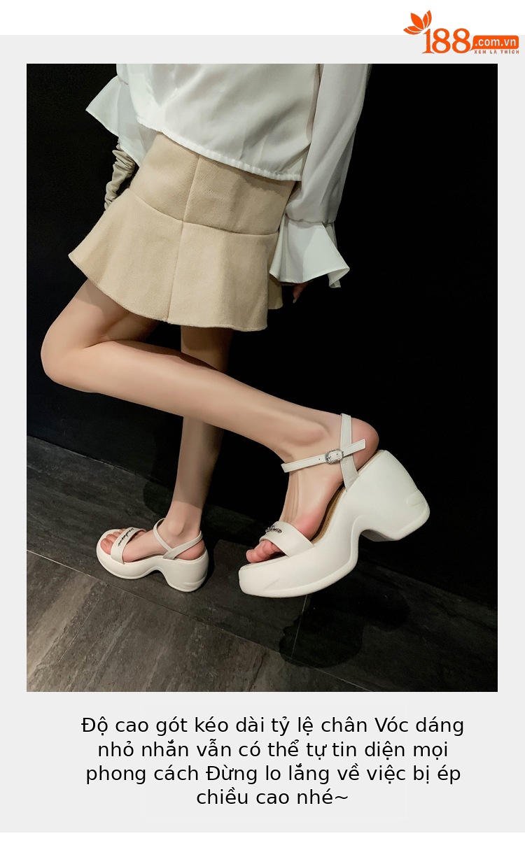 Sandal thể thao nữ đế xuồng cao 5 cm quai ngang chữ T — màu đen, màu trắng ngà chi tiết 7