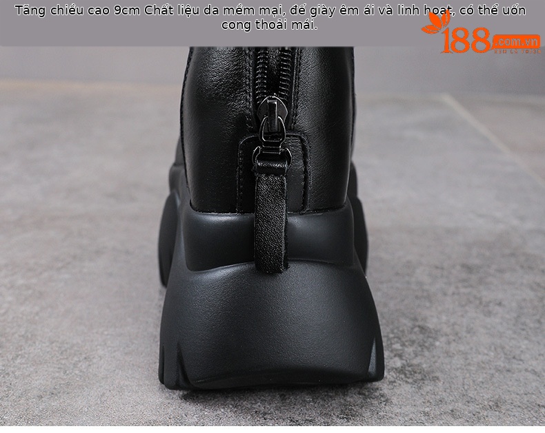 Sandal cao gót nữ mũi hở phong cách La Mã đế dày da bò — màu đen chi tiết 8