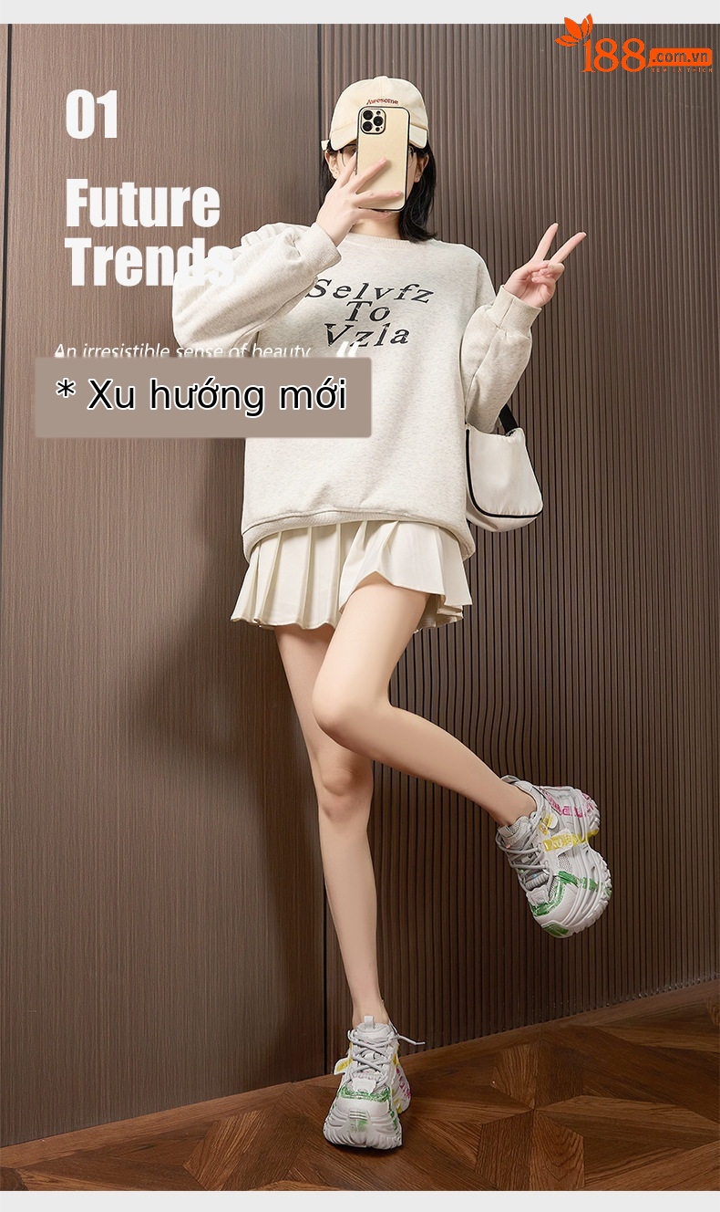 Giày thể thao nữ đế xuồng platform họa tiết graffiti, gót siêu cao 8 cm — Trắng lan, Xám xanh, Bạc chi tiết 2
