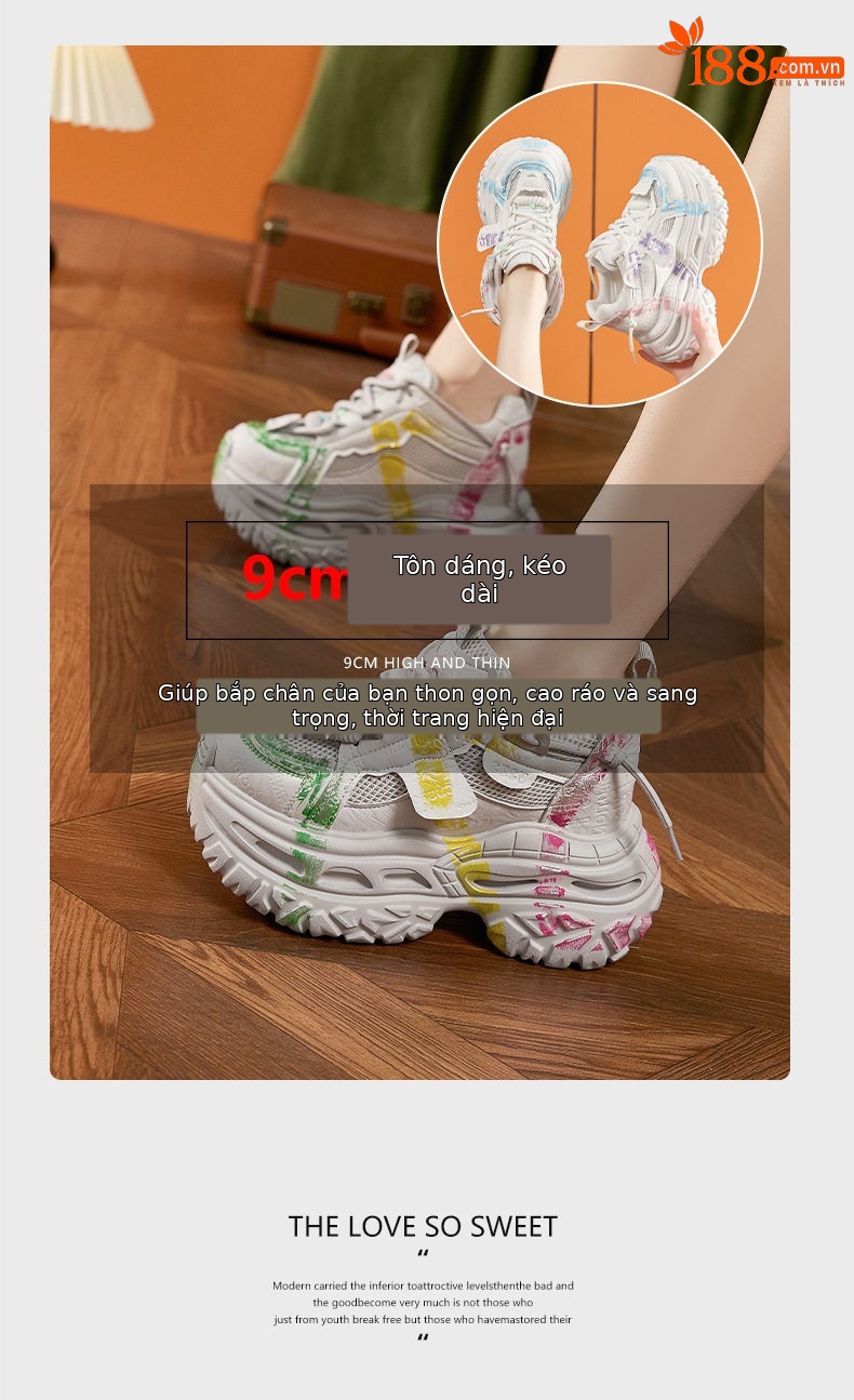 Giày thể thao nữ đế xuồng platform họa tiết graffiti, gót siêu cao 8 cm — Trắng lan, Xám xanh, Bạc chi tiết 9