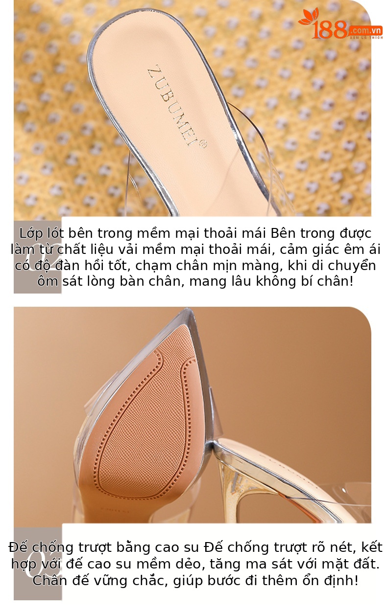 Sandal cao gót nữ mũi nhọn quai chéo gót 12 cm — Bạc-12cm chi tiết 4