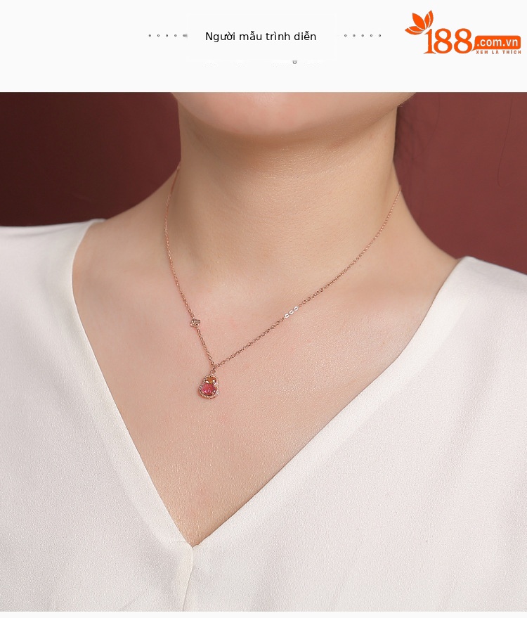 Dây chuyền bạc S925 mạ vàng hồng mặt đá tourmaline hình hồ lô phong cách tân trung hoa — Dây chuyền (màu tourmaline ngẫu nhiên) chi tiết 5