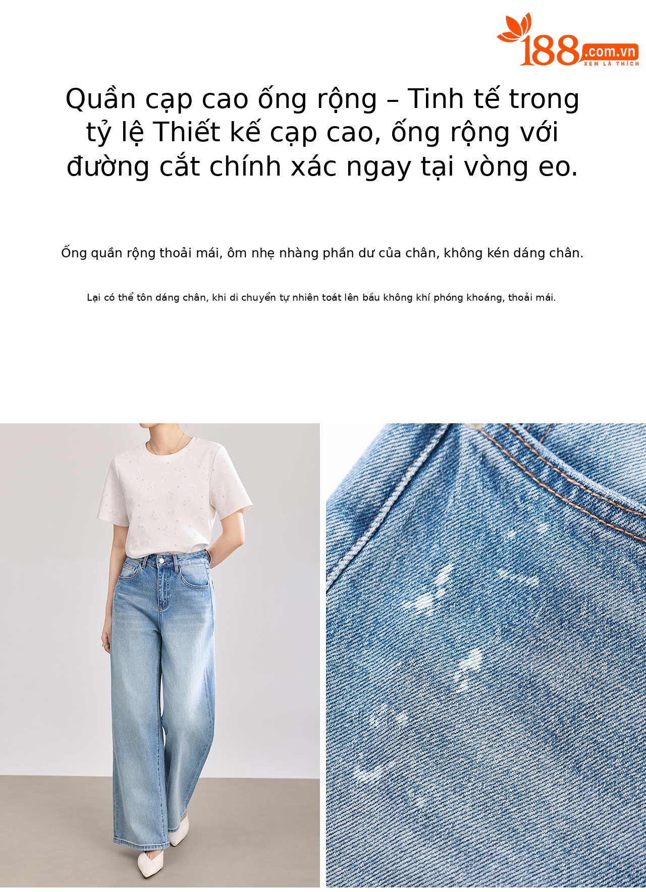 Quần jean nữ ống rộng chất lụa mài hiệu ứng vẩy mực — xanh lam chi tiết 8