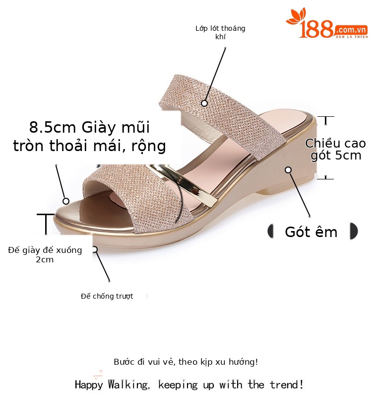 Dép sandal nữ da thật quai chữ V đế xuồng cao su êm — màu vàng chi tiết 3