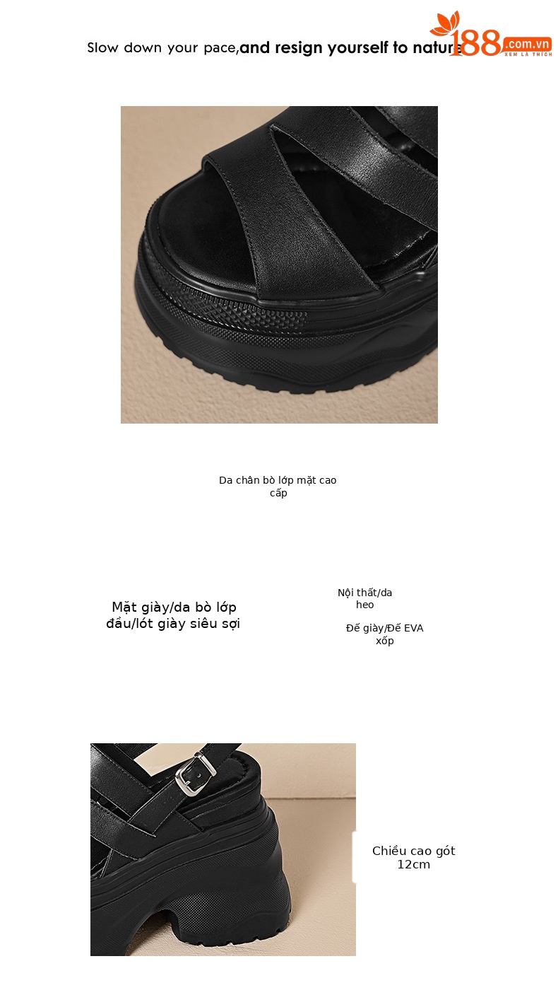 Sandal cao gót nữ hở mũi đế xuồng 12 cm quai ngang — màu đen, màu trắng ngà chi tiết 3