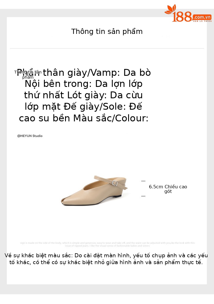Giày mule nữ da thật quai ngang mũi nhọn gót xuồng cao 9 cm — màu đen, màu trắng ngà, màu mơ chi tiết 3