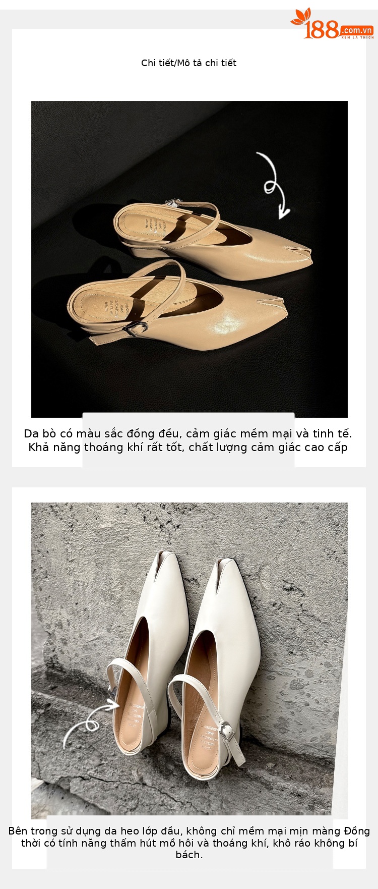 Giày mule nữ da thật quai ngang mũi nhọn gót xuồng cao 9 cm — màu đen, màu trắng ngà, màu mơ chi tiết 4