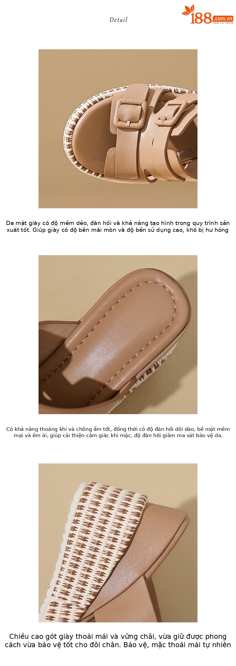 Sandal cao gót nữ đế xuồng da thật quai khóa mũi hở — màu đen, màu nâu nhạt, Trắng kem- chi tiết 4