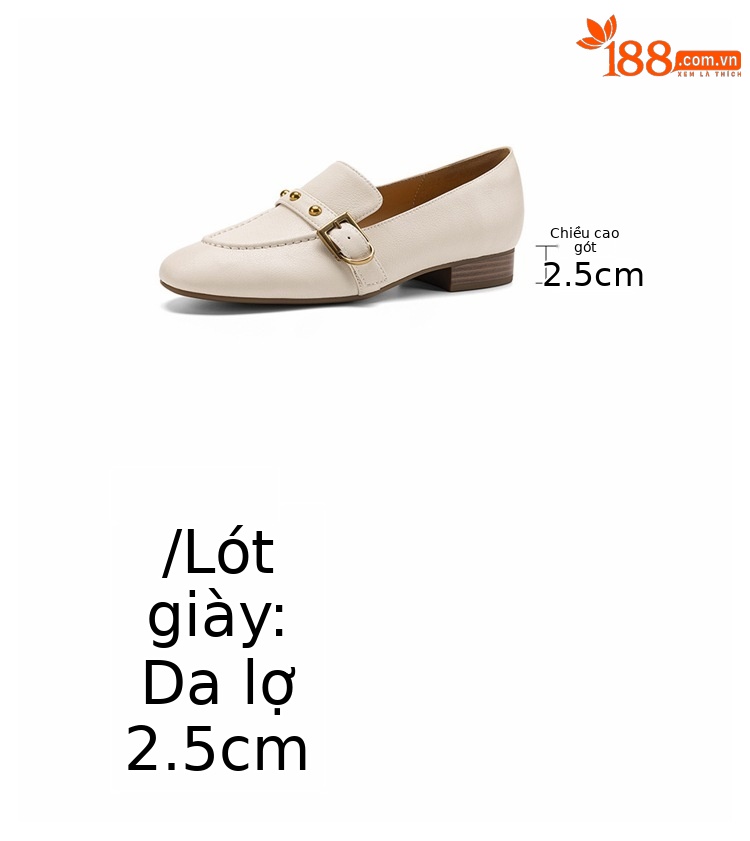 Giày da cừu loafer nữ mũi tròn gót thấp đinh tán — đen chi tiết 4