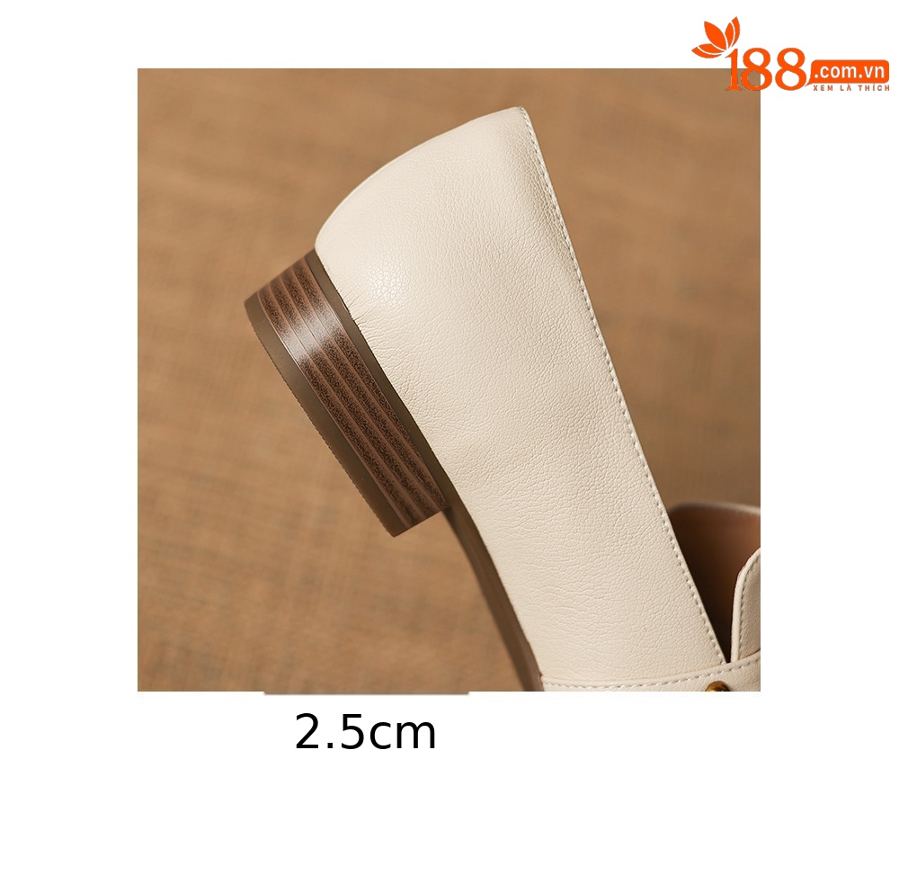 Giày da cừu loafer nữ mũi tròn gót thấp đinh tán — đen chi tiết 8