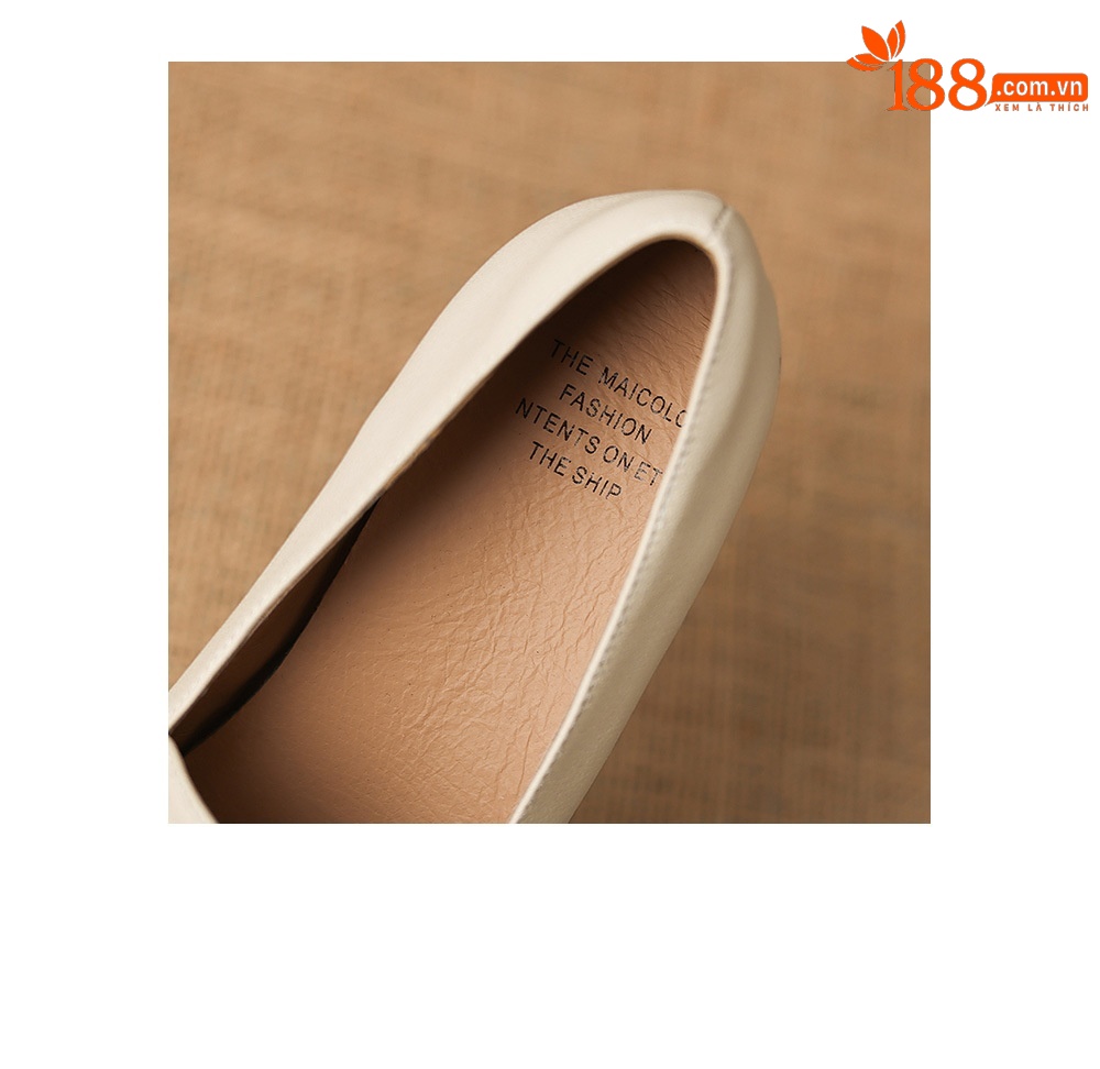 Giày da cừu loafer nữ mũi tròn gót thấp đinh tán — đen chi tiết 10