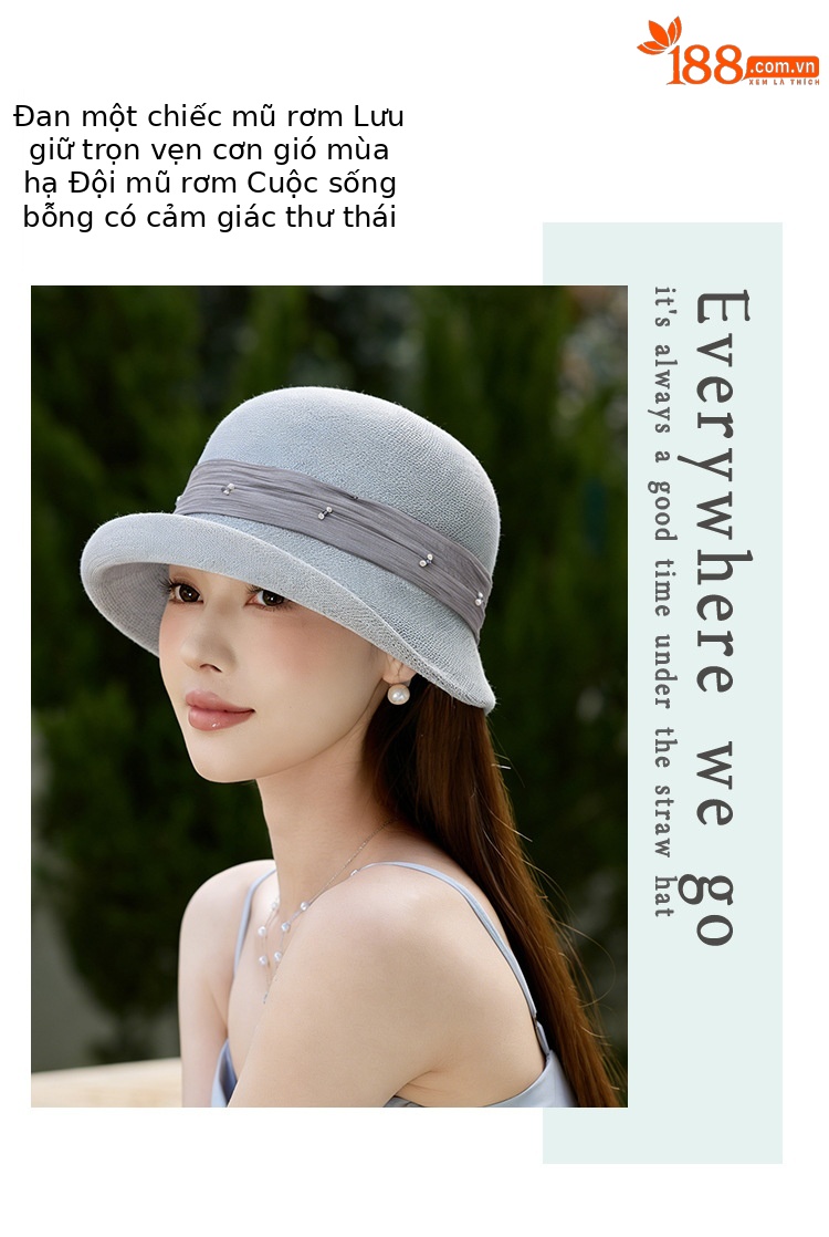 Mũ phớt rộng vành nữ phong cách Hepburn cổ điển — màu be chi tiết 5