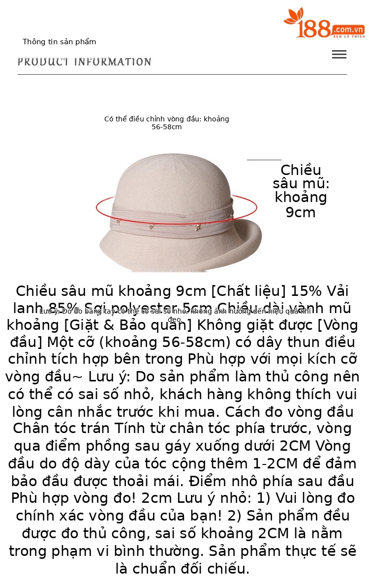 Mũ phớt rộng vành nữ phong cách Hepburn cổ điển — màu be chi tiết 2