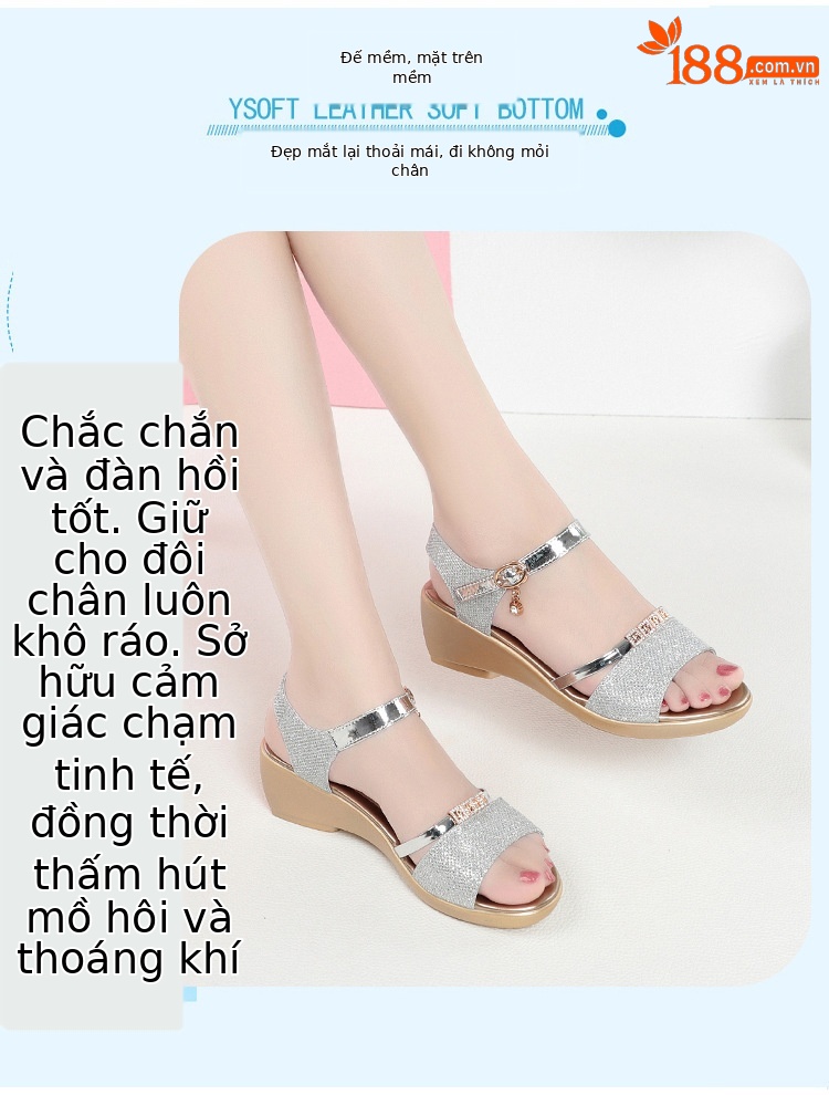 Sandal da thật nữ quai chữ V đế xuồng mềm, gót trung bình, phong cách thời trang đa năng, size lớn — màu đen chi tiết 3