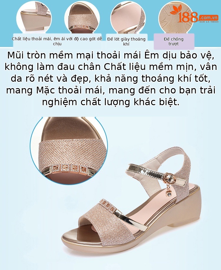 Sandal da thật nữ quai chữ V đế xuồng mềm, gót trung bình, phong cách thời trang đa năng, size lớn — màu đen chi tiết 5