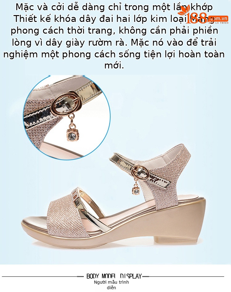 Sandal da thật nữ quai chữ V đế xuồng mềm, gót trung bình, phong cách thời trang đa năng, size lớn — màu đen chi tiết 8