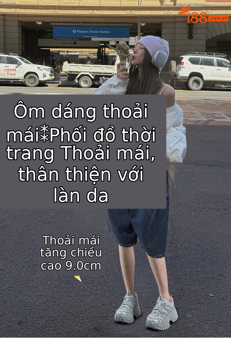 Giày sneaker nữ đế dày phong cách dad shoes, gót 5 cm, đính đá lấp lánh — Đỏ 5052, Xám 5052, Be 5052 chi tiết 1