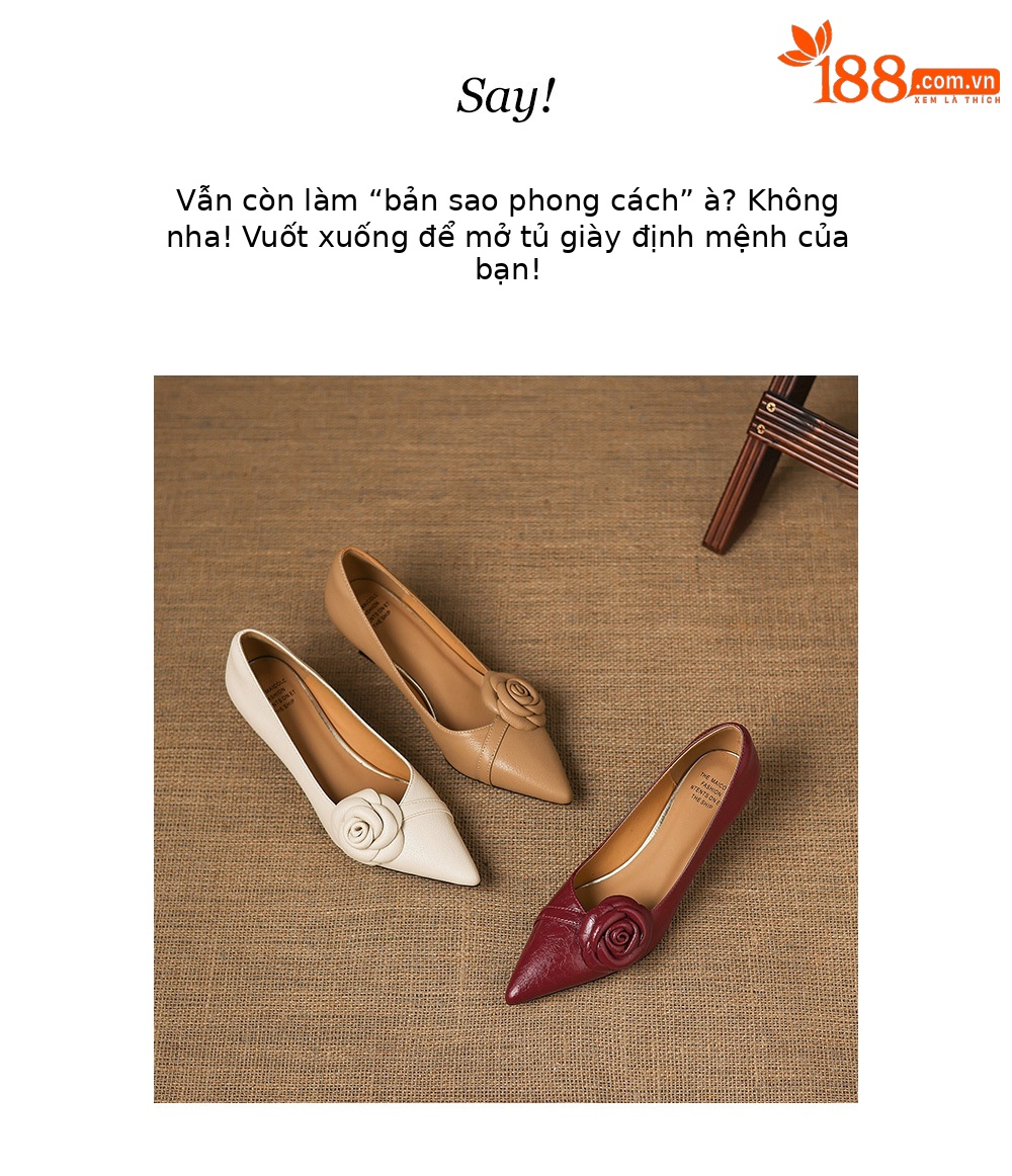 Giày cao gót nữ mũi nhọn phong cách Hàn Quốc, gót 5 cm, họa tiết hoa sơn trà — màu trắng ngà chi tiết 22