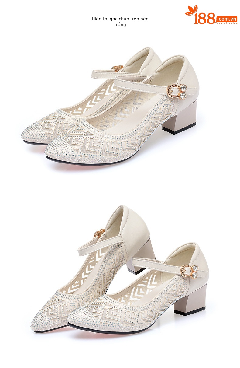 Sandal nữ da thật mũi kín lưới hở gót vuông ổn định — màu đen chi tiết 12