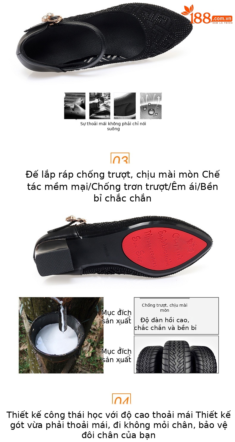 Sandal nữ da thật mũi kín lưới hở gót vuông ổn định — màu đen chi tiết 3