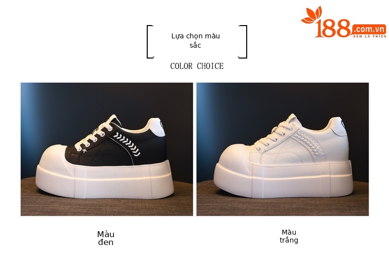 Giày sneaker nữ đế dày tăng chiều cao phong cách trắng basic — màu đen chi tiết 2