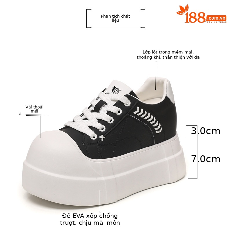 Giày sneaker nữ đế dày tăng chiều cao phong cách trắng basic — màu đen chi tiết 3