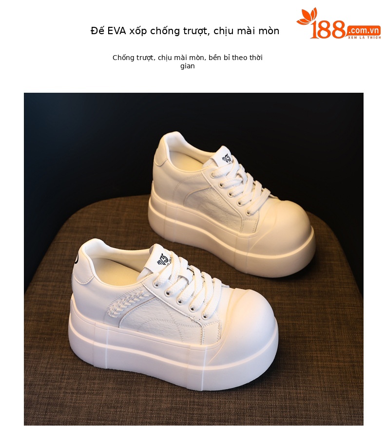Giày sneaker nữ đế dày tăng chiều cao phong cách trắng basic — màu đen chi tiết 10