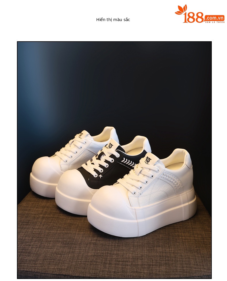 Giày sneaker nữ đế dày tăng chiều cao phong cách trắng basic — màu đen chi tiết 18