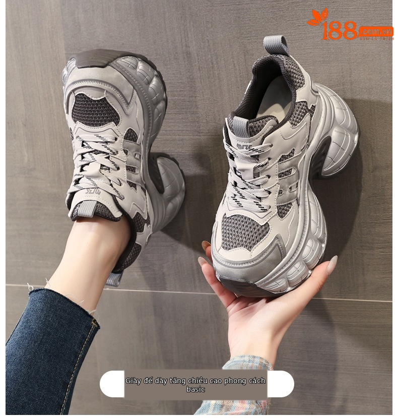 Giày sneaker nữ chunky đế dày mặt lưới thoáng khí, phong cách thể thao — màu trắng chi tiết 1